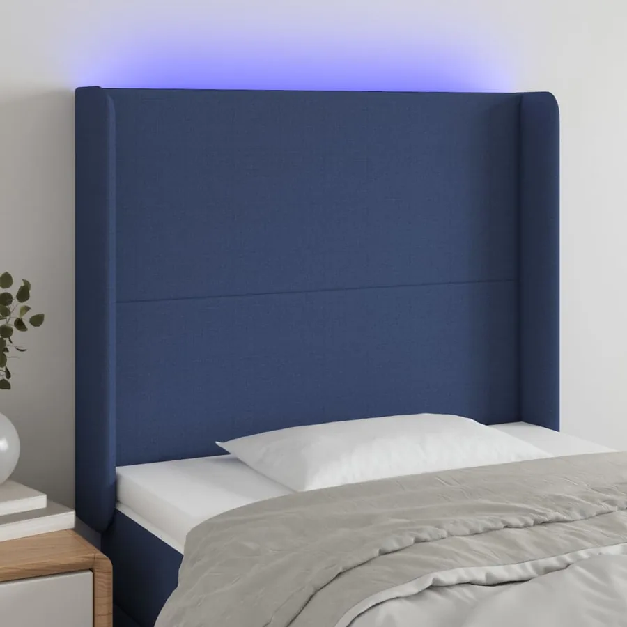 Tête de lit à LED Bleu 103x16x118/128 cm Tissu