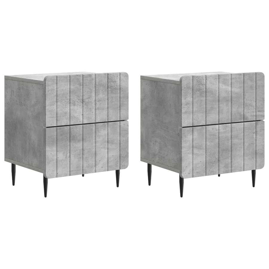 Cabinet de chevet 2 pcs Gris béton 43 x 34,5 x 49,5 cm - 2