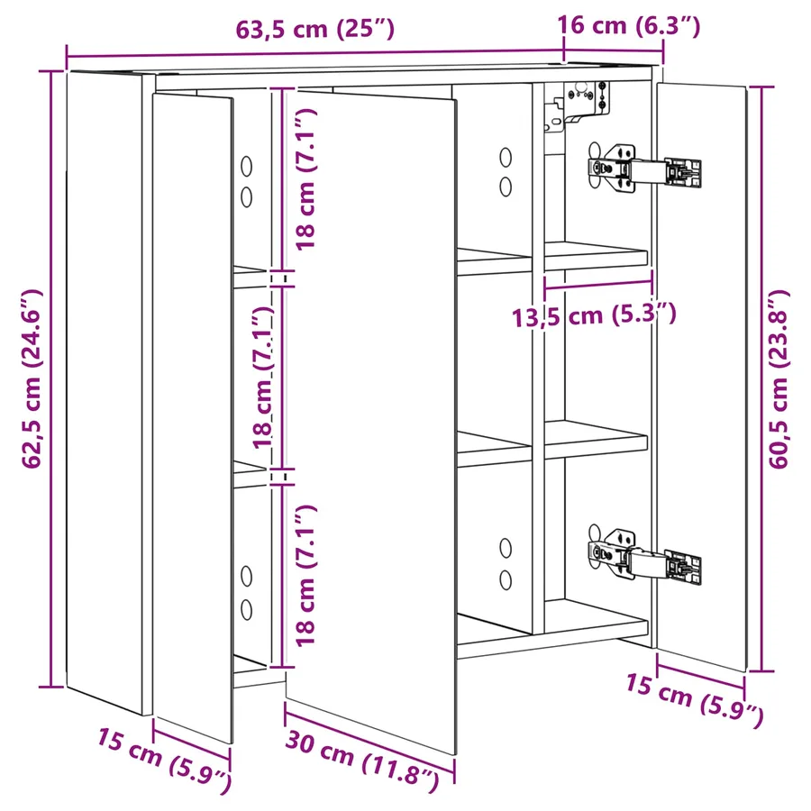 Armoire Miroir de Salle de Bain Blanc 63,5 x 16 x 62,5 cm - 11