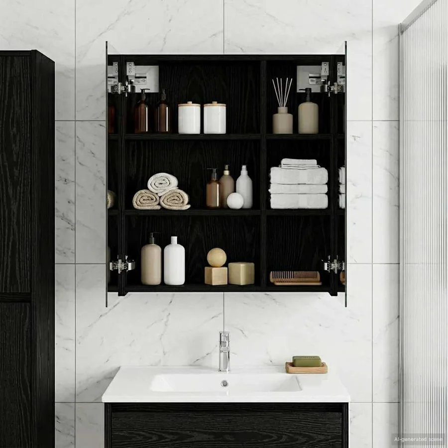 Armoire Miroir de Salle de Bain Chêne noir 60 x 14,5 x 70 cm