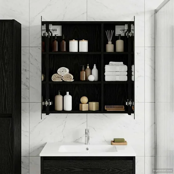 Armoire Miroir de Salle de Bain Chêne noir 60 x 14,5 x 70 cm