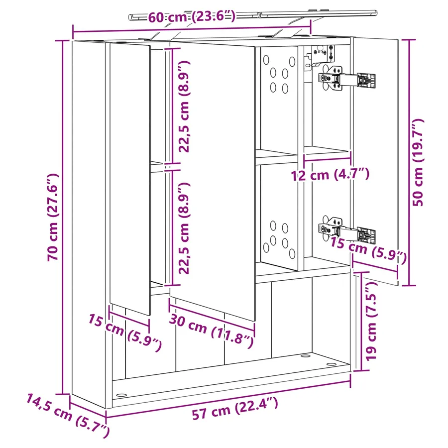Armoire Miroir de Salle de Bain Blanc 60 x 14.5 x 70 cm - 13