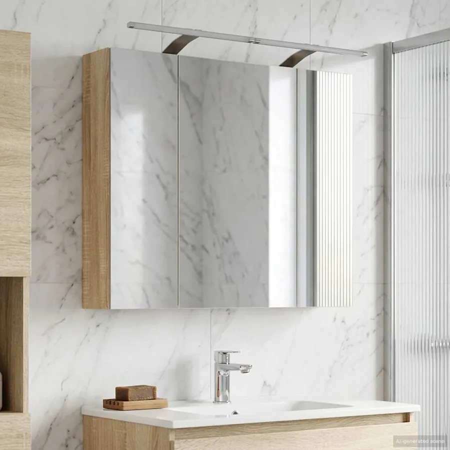 Armoire Miroir de Salle de Bain Chêne Sonoma 80 x 14.5 x 70 cm