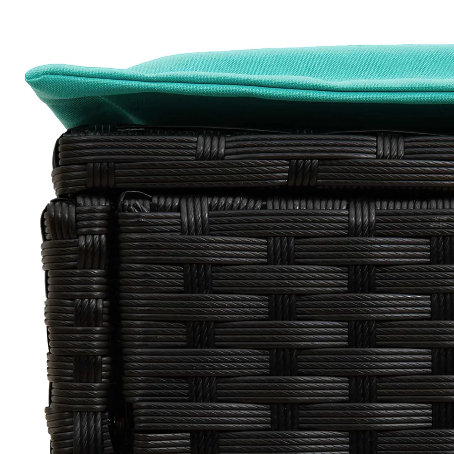 Pouf de Jardin Noir et turquoise 80 x 38 x 42 cm Rotin PE - 5