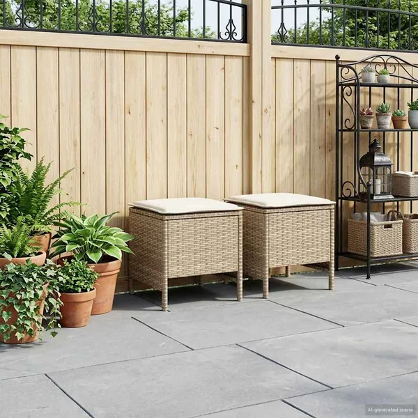 Pouf de Jardin 2 Pièce Beige et crème 38 x 38 x 45 cm Rotin PE