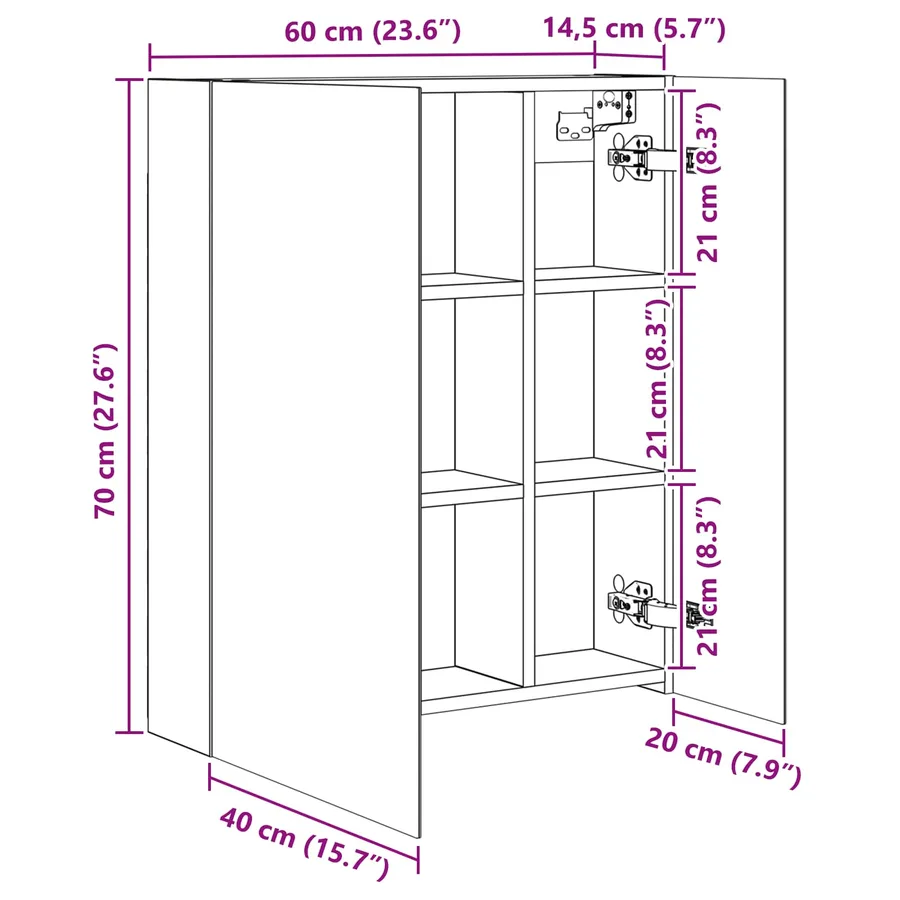 Armoire Miroir de Salle de Bain Bois ancien 60 x 14,5 x 70 cm - 11