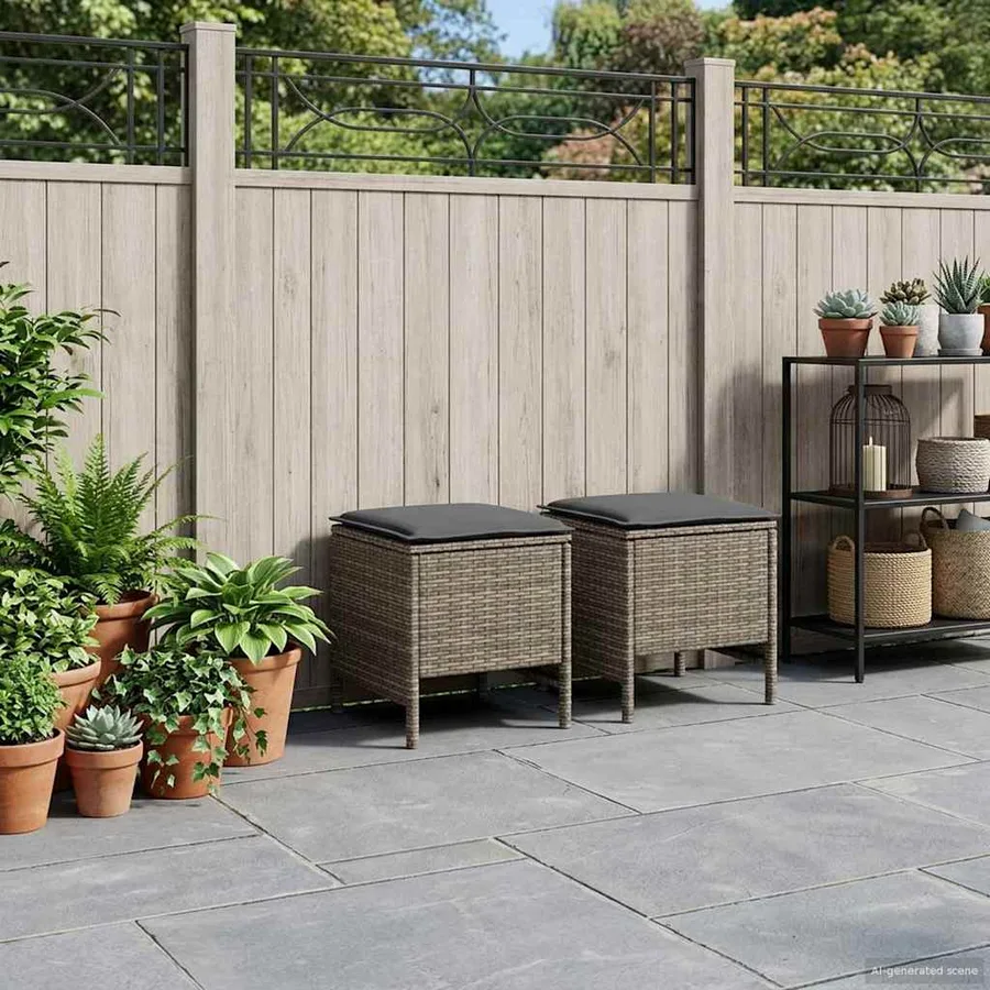 Pouf de Jardin 2 Pièce Gris et Gris foncé 38 x 38 x 45 cm - 3