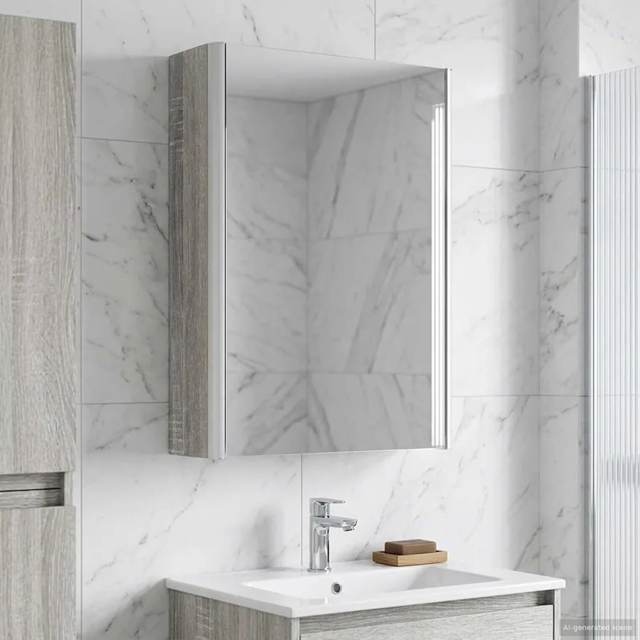 Armoire Miroir de Salle de Bain Gris Sonoma 33 x 11,5 x 50 cm