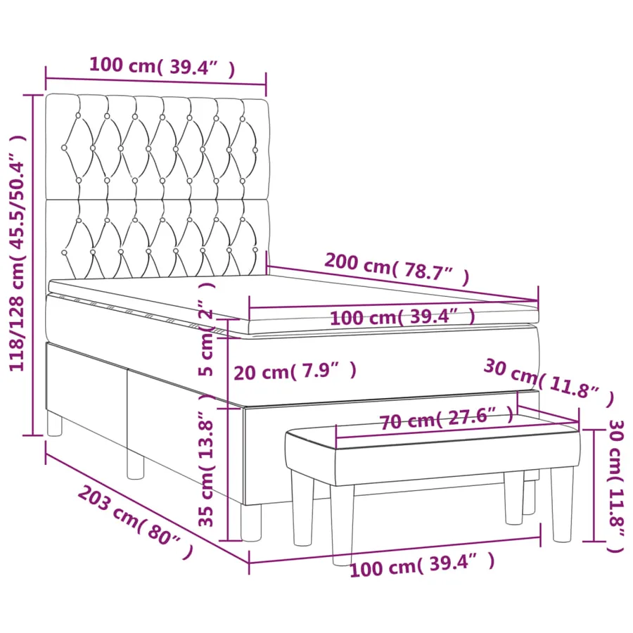 Sommier à lattes de lit avec matelas Gris foncé 100x200cm Tissu - 8