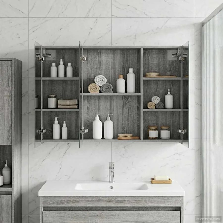 Armoire Miroir de Salle de Bain Gris Sonoma 100 x 14,5 x 70 cm - 4
