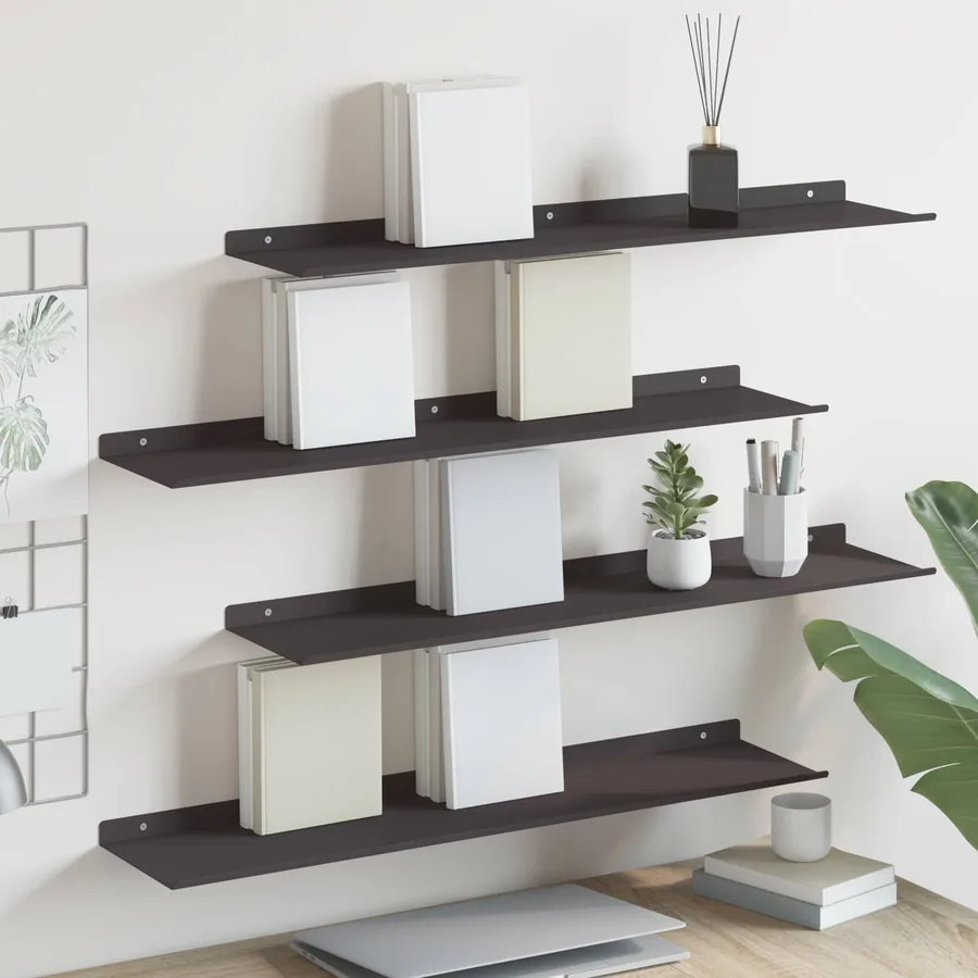 Étagère flottante 4 pcs Noir 80 x 18 x 2,5 cm Acier