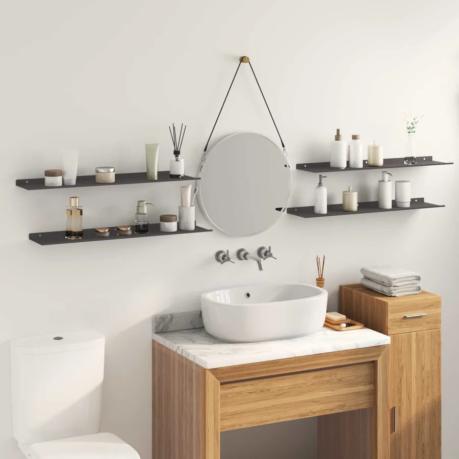Étagère flottante 4 pcs Noir 80 x 18 x 2,5 cm Acier - 4