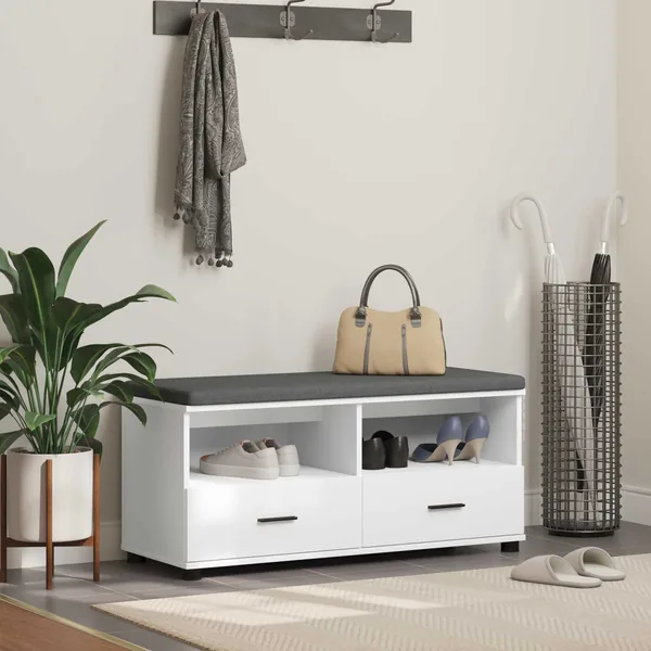 Banc d'entrée Blanc 100 x 38 x 46 cm Bois Ingénierie et Tissu