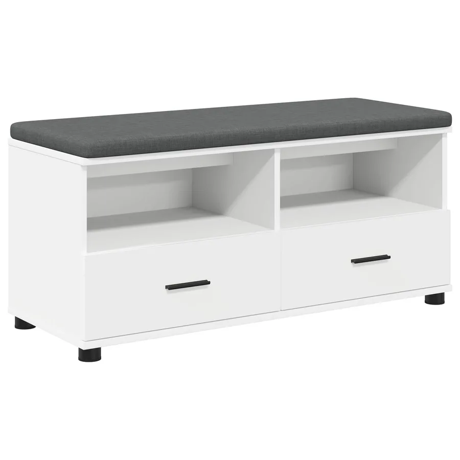 Banc d'entrée Blanc 100 x 38 x 46 cm Bois Ingénierie et Tissu - 2