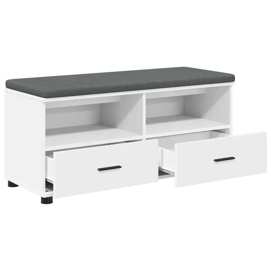 Banc d'entrée Blanc 100 x 38 x 46 cm Bois Ingénierie et Tissu - 5