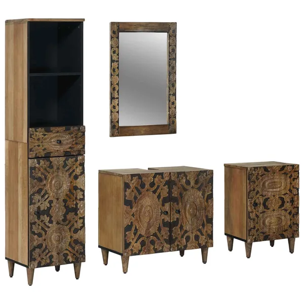 Ensemble de mobilier de salle de bain avec tiroir 4 pcs Marron