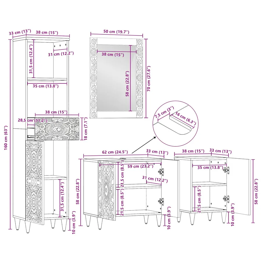 Ensemble de mobilier de salle de bain avec tiroir 4 pcs Marron - 17