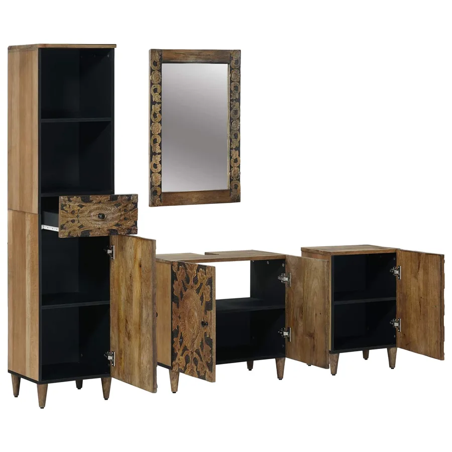 Ensemble de mobilier de salle de bain avec tiroir 4 pcs Marron - 2