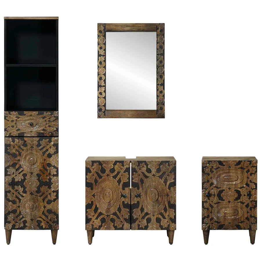 Ensemble de mobilier de salle de bain avec tiroir 4 pcs Marron - 7