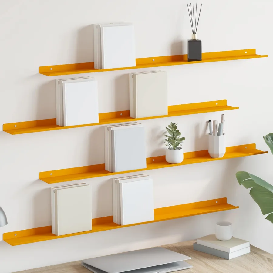 Étagère flottante 4 pcs Jaune moutarde 100 x 9 x 2,5 cm Acier