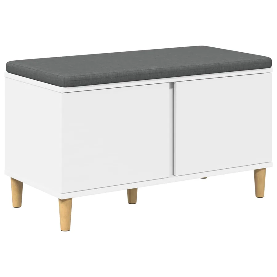Banc d'entrée Blanc 80 x 38 x 46 cm Bois Ingénierie et Tissu - 2