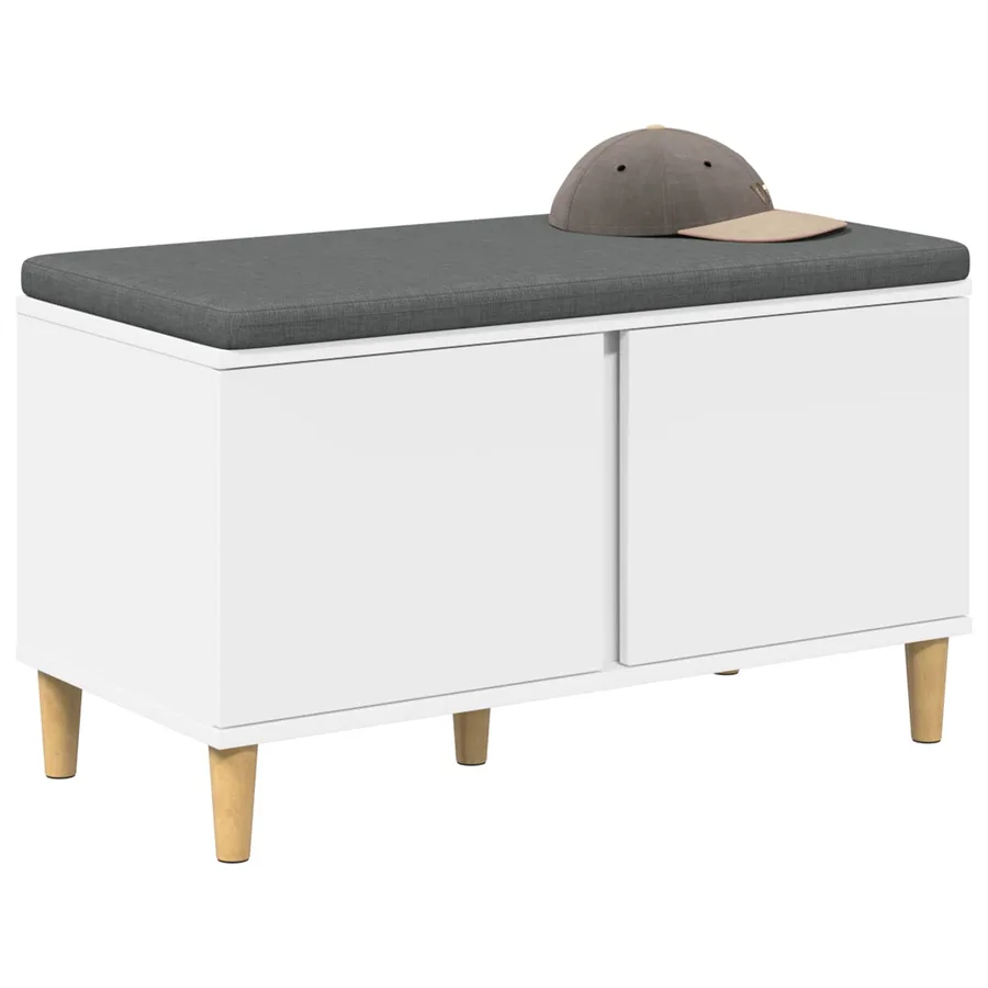 Banc d'entrée Blanc 80 x 38 x 46 cm Bois Ingénierie et Tissu - 3