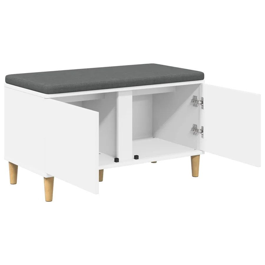 Banc d'entrée Blanc 80 x 38 x 46 cm Bois Ingénierie et Tissu - 5