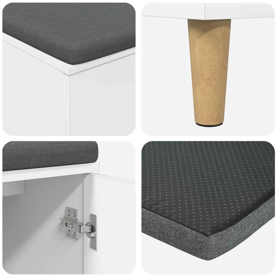 Banc d'entrée Blanc 80 x 38 x 46 cm Bois Ingénierie et Tissu - 9