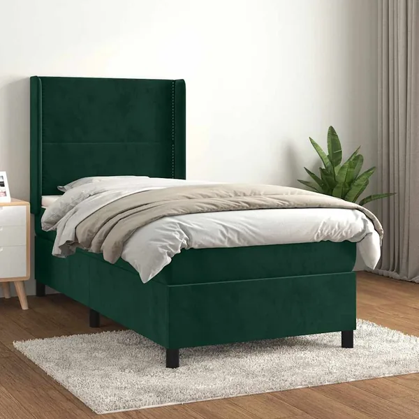 Sommier à lattes de lit avec matelas Vert foncé 100x200 cm