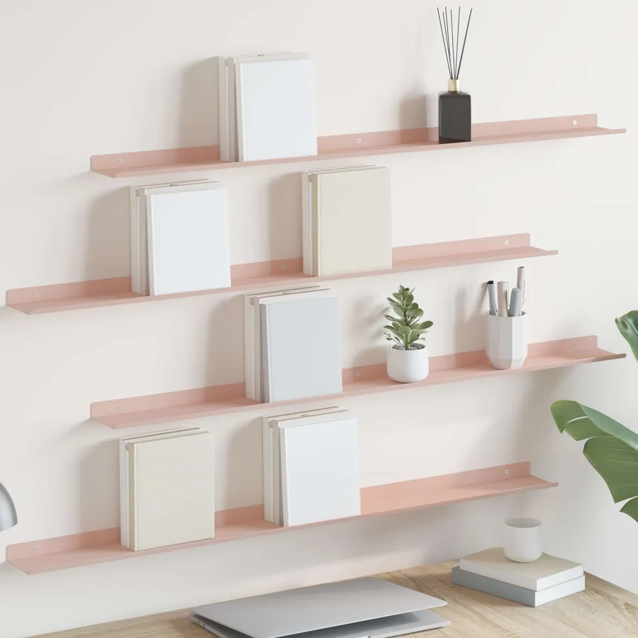 Étagère flottante 4 pcs Rose 100 x 9 x 2,5 cm Acier