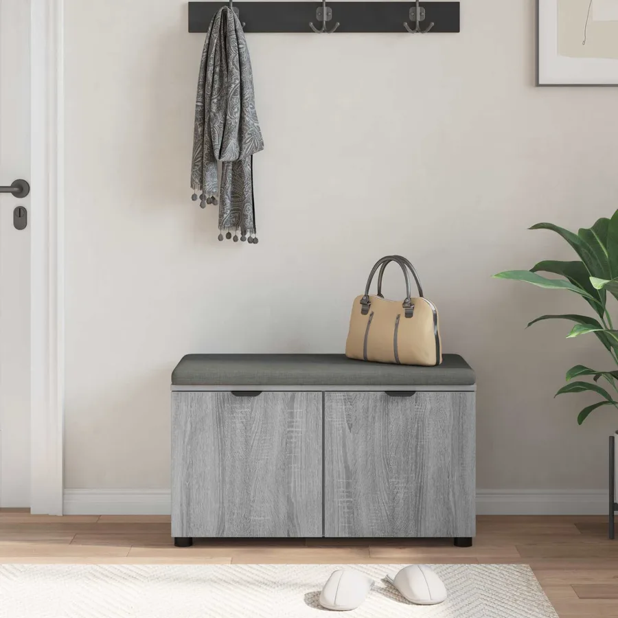 Banc d'entrée avec coussin Gris Sonoma 80 x 38 x 46 cm - 4
