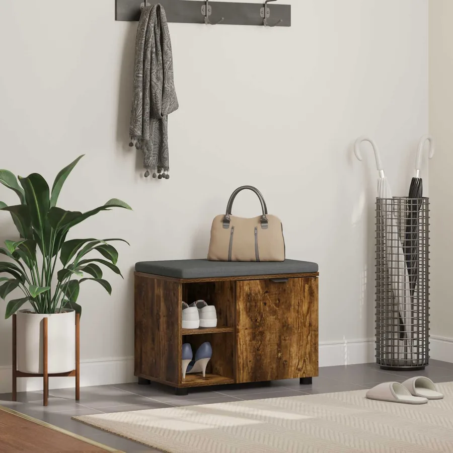 Banc d'entrée avec coussin Chêne Fumé 60 x 38 x 46 cm
