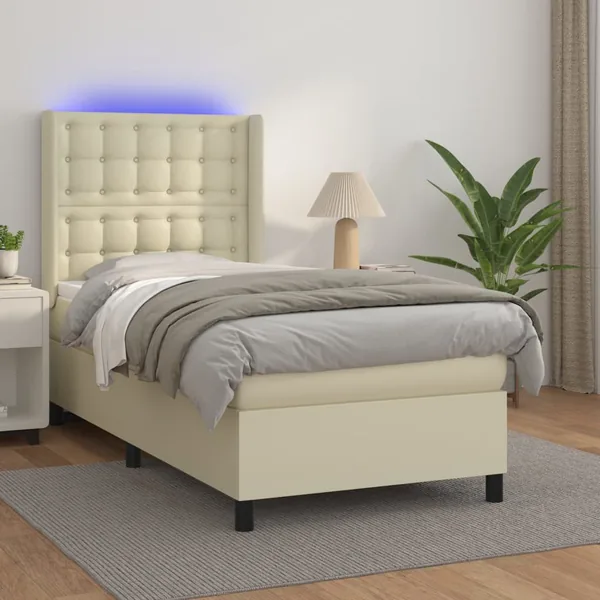 Sommier à lattes de lit matelas LED Crème 80x200cm Similicuir