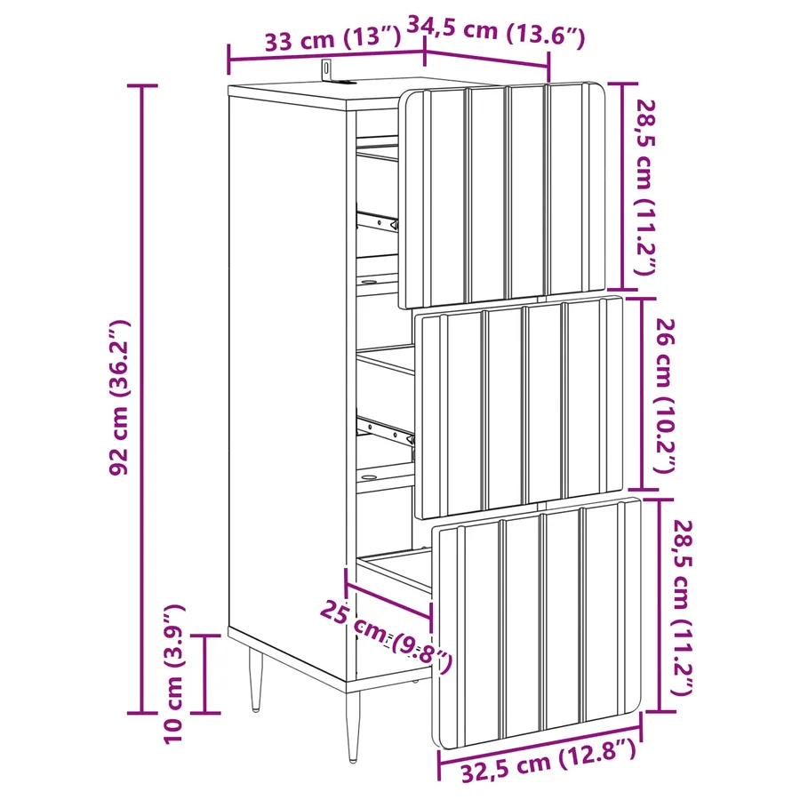 Armoire à tiroirs Blanc brillant 33 x 34,5 x 92 cm - 12