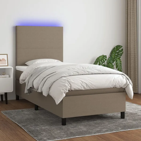 Sommier à lattes de lit et matelas et LED Taupe 80x200 cm Tissu