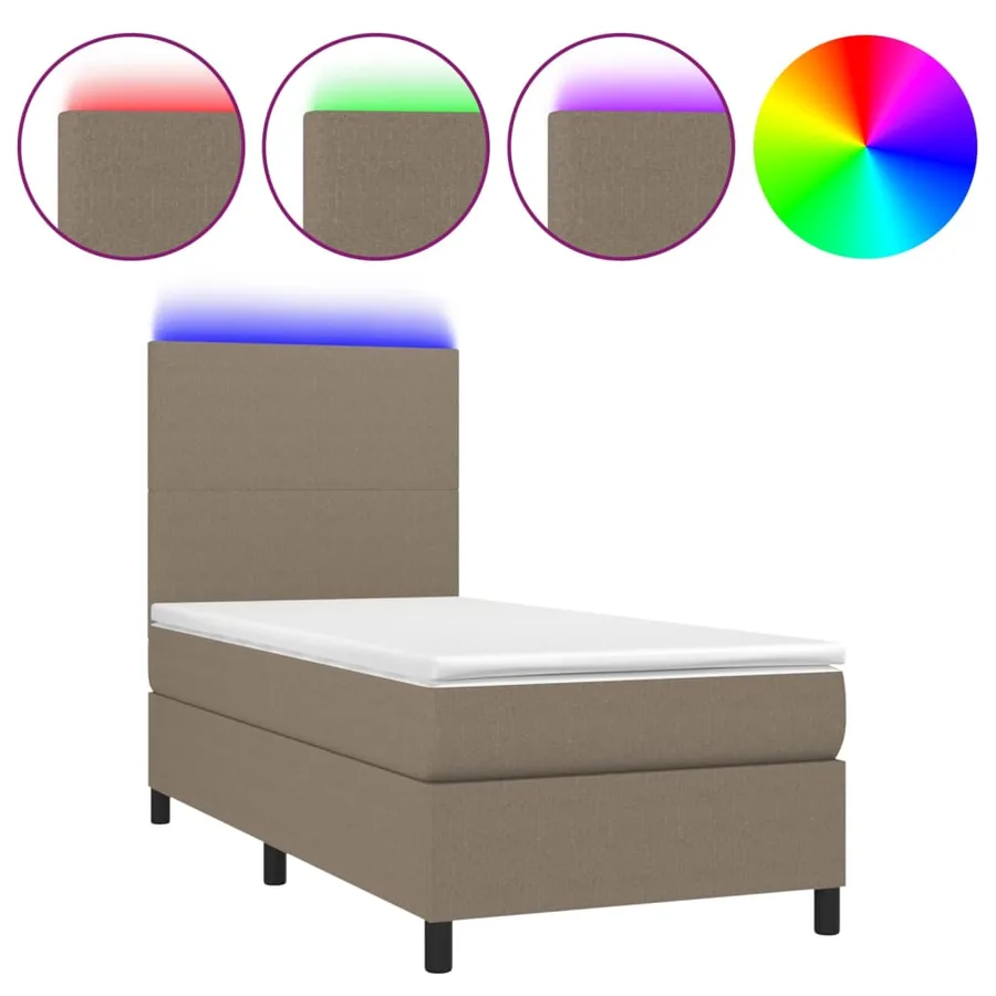 Sommier à lattes de lit et matelas et LED Taupe 80x200 cm Tissu - 2