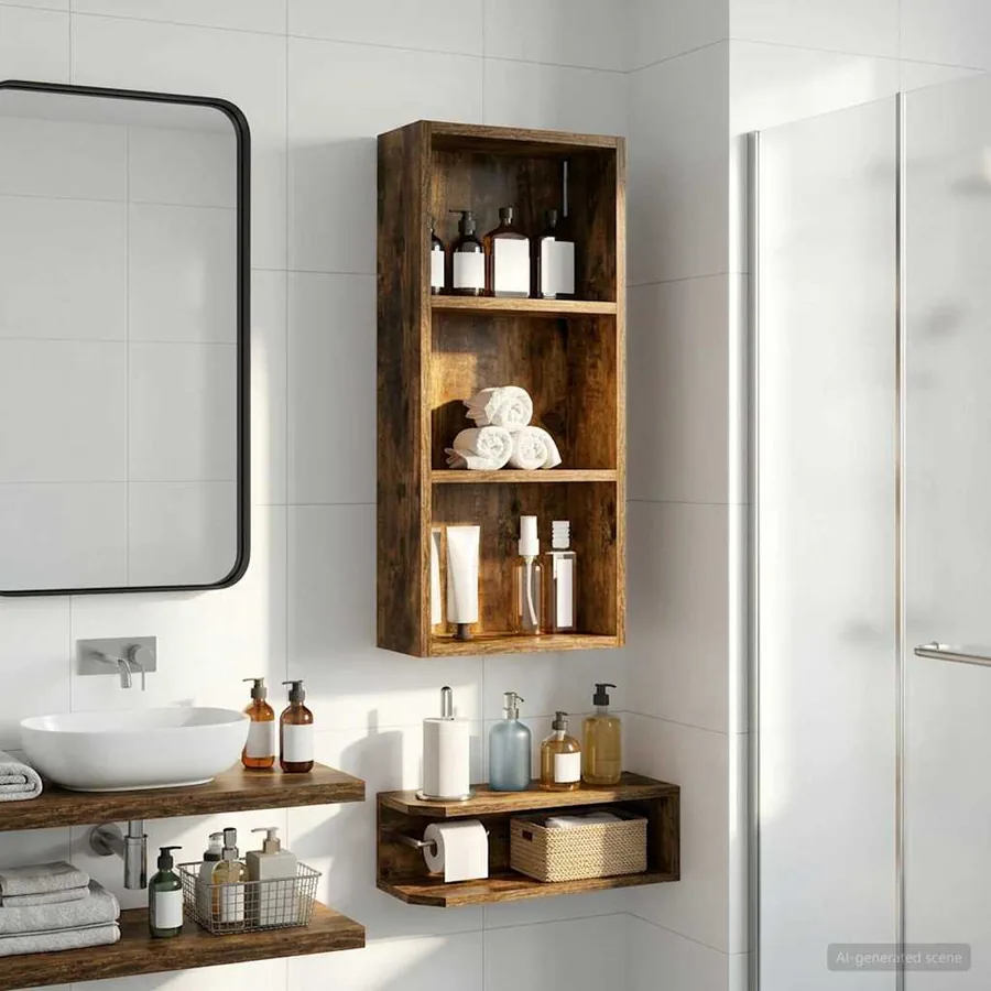 Armoire murale de salle de bain Chêne Fumé 30 x 14 x 70 cm