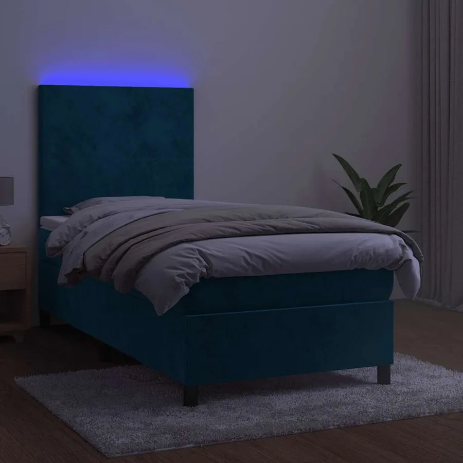 Sommier à lattes de lit avec matelas et LED Bleu foncé 80x200cm - 4