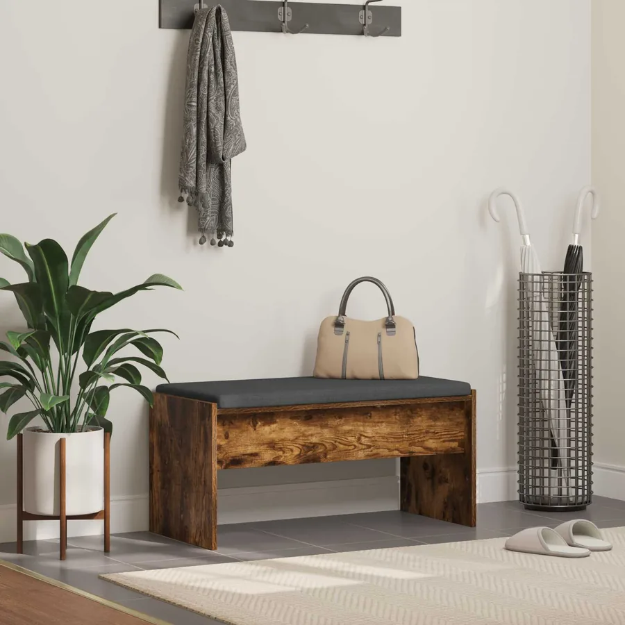 Banc d'entrée avec coussin Chêne fumé 83 x 38 x 40 cm