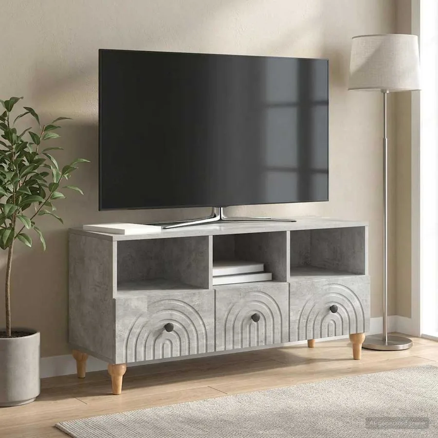 Meuble TV Gris Béton 102 x 34,5 x 50 cm Bois d’ingénierie - 4