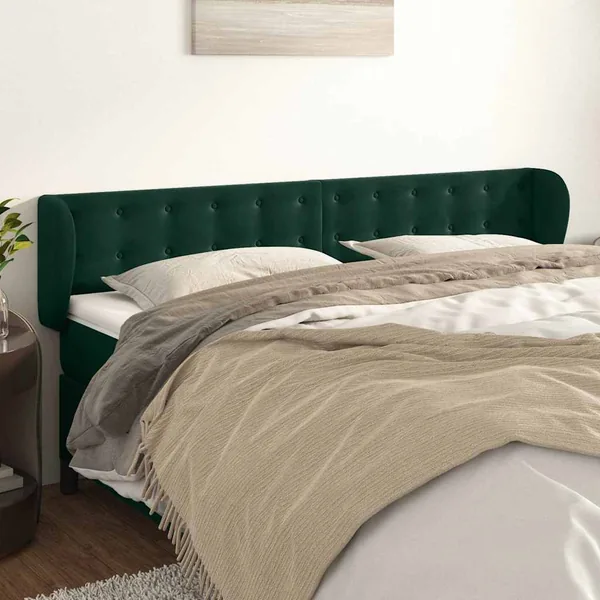 Tête de lit avec oreilles Vert foncé 203x23x78/88 cm Velours