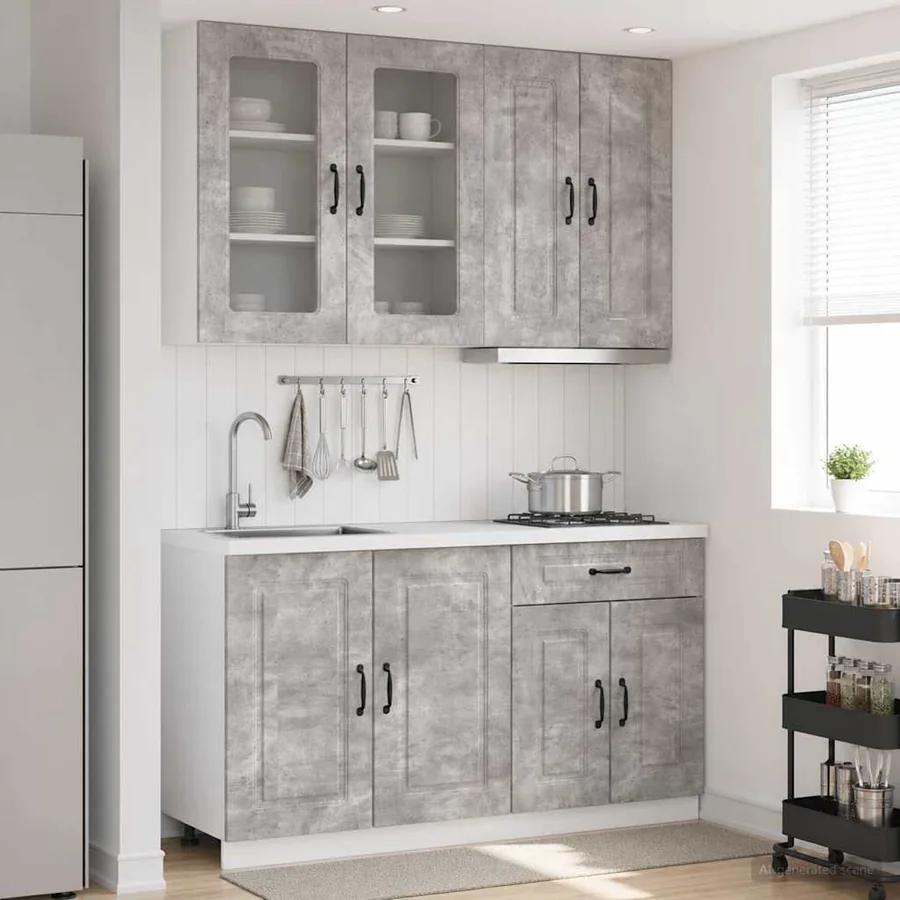 Unité de cuisine KALMAR 4 pcs Gris béton Bois d'ingénierie