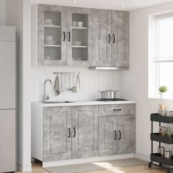 Unité de cuisine KALMAR 4 pcs Gris béton Bois d'ingénierie