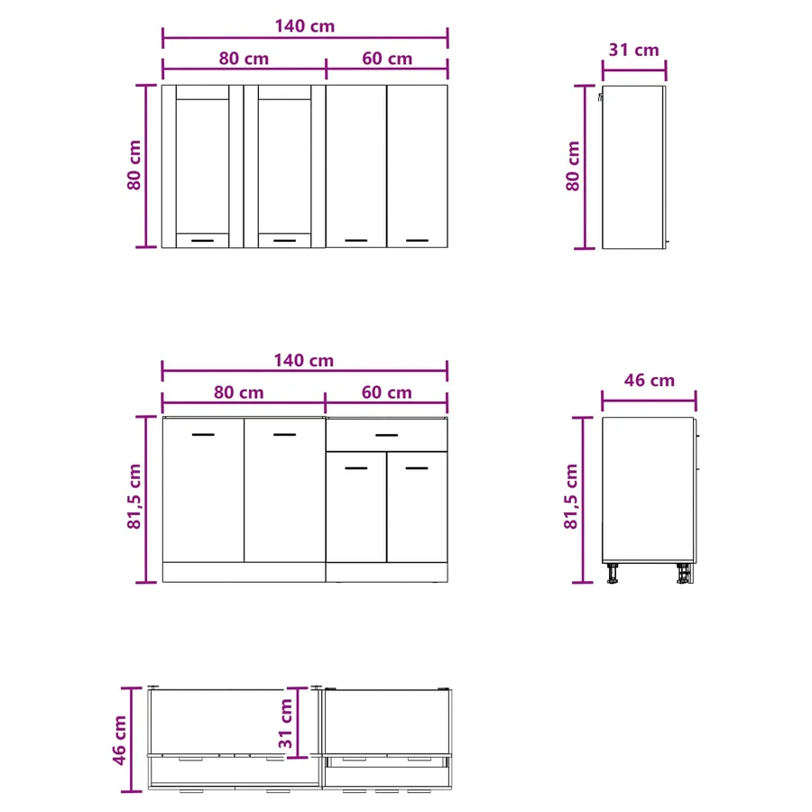 Unité de cuisine LYON 4 pcs Chêne noir Bois d'ingénierie - 6