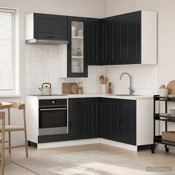 Unité de cuisine KALMAR 8 pcs Noir Bois d'ingénierie