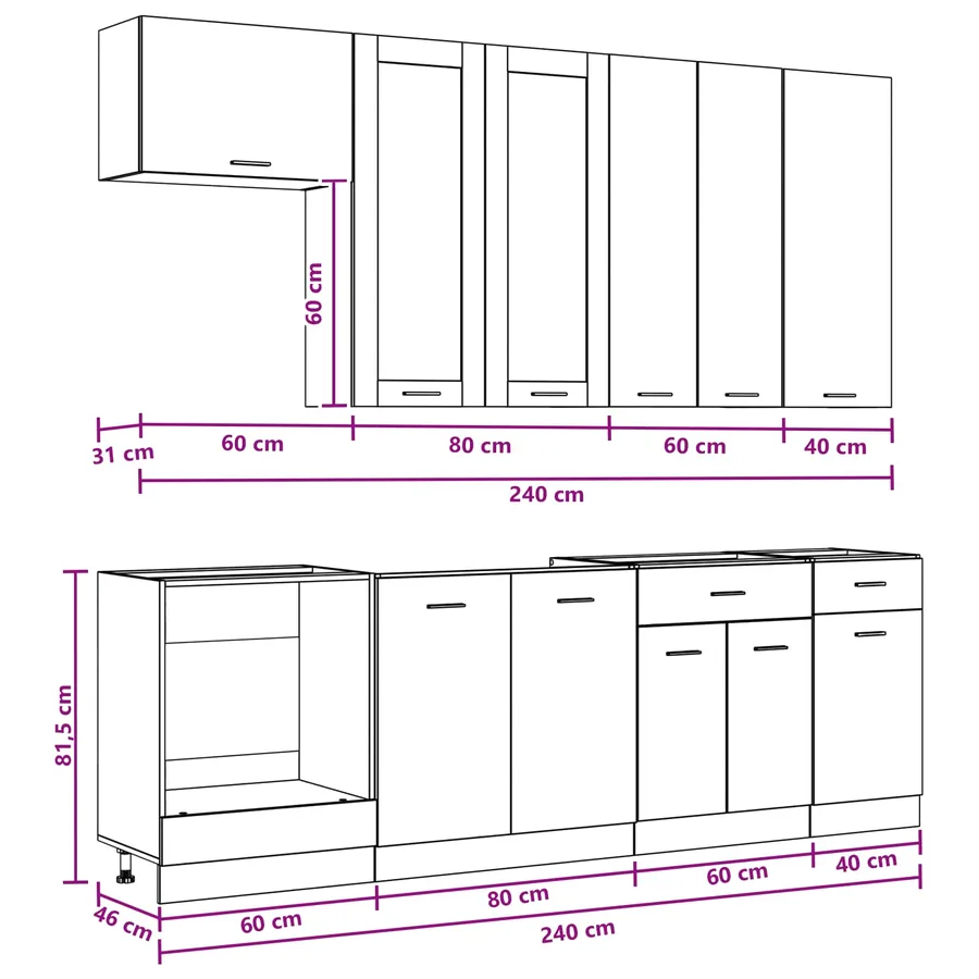 Unité de cuisine LYON 8 pcs Chêne Sonoma Bois d'ingénierie - 9
