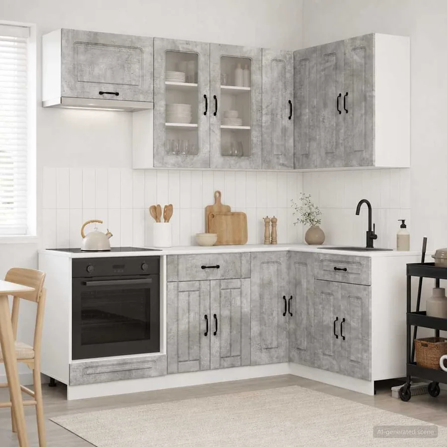 Unité de cuisine KALMAR 8 pcs Gris béton Bois d'ingénierie