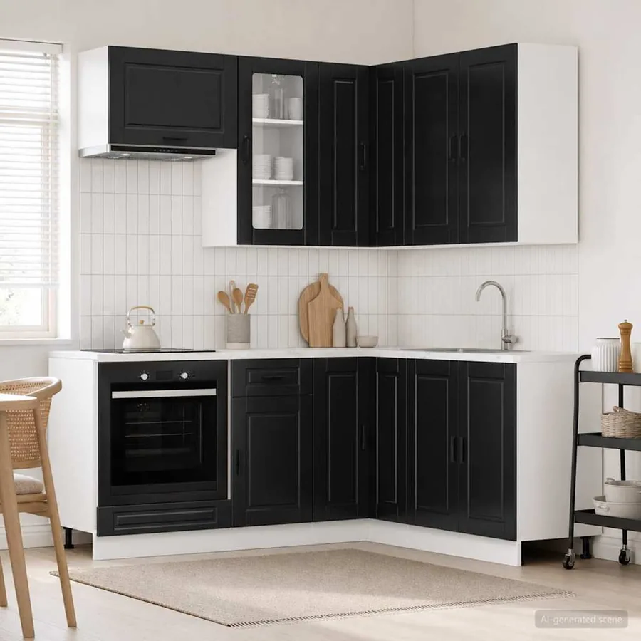 Unité de cuisine PORTO 8 pcs Noir Bois d'ingénierie