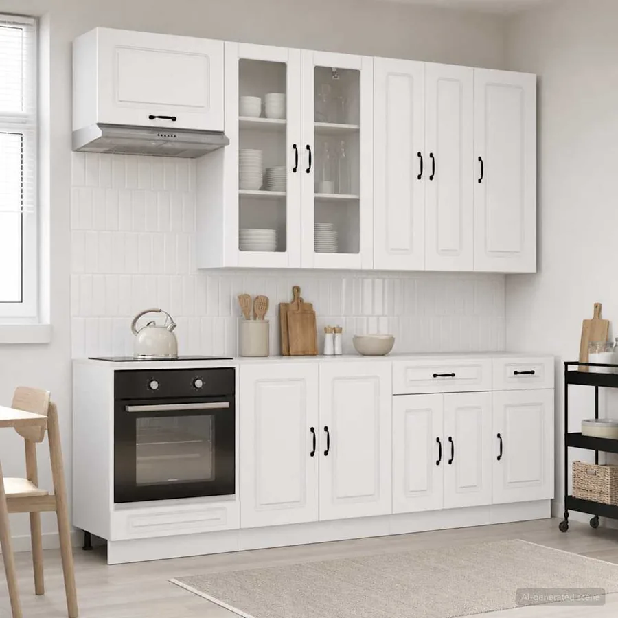 Unité de cuisine KALMAR 8 pcs Blanc brillant Bois d'ingénierie