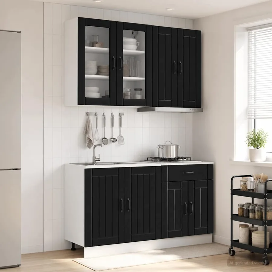 Unité de cuisine LUCCA 4 pcs Noir Bois d'ingénierie